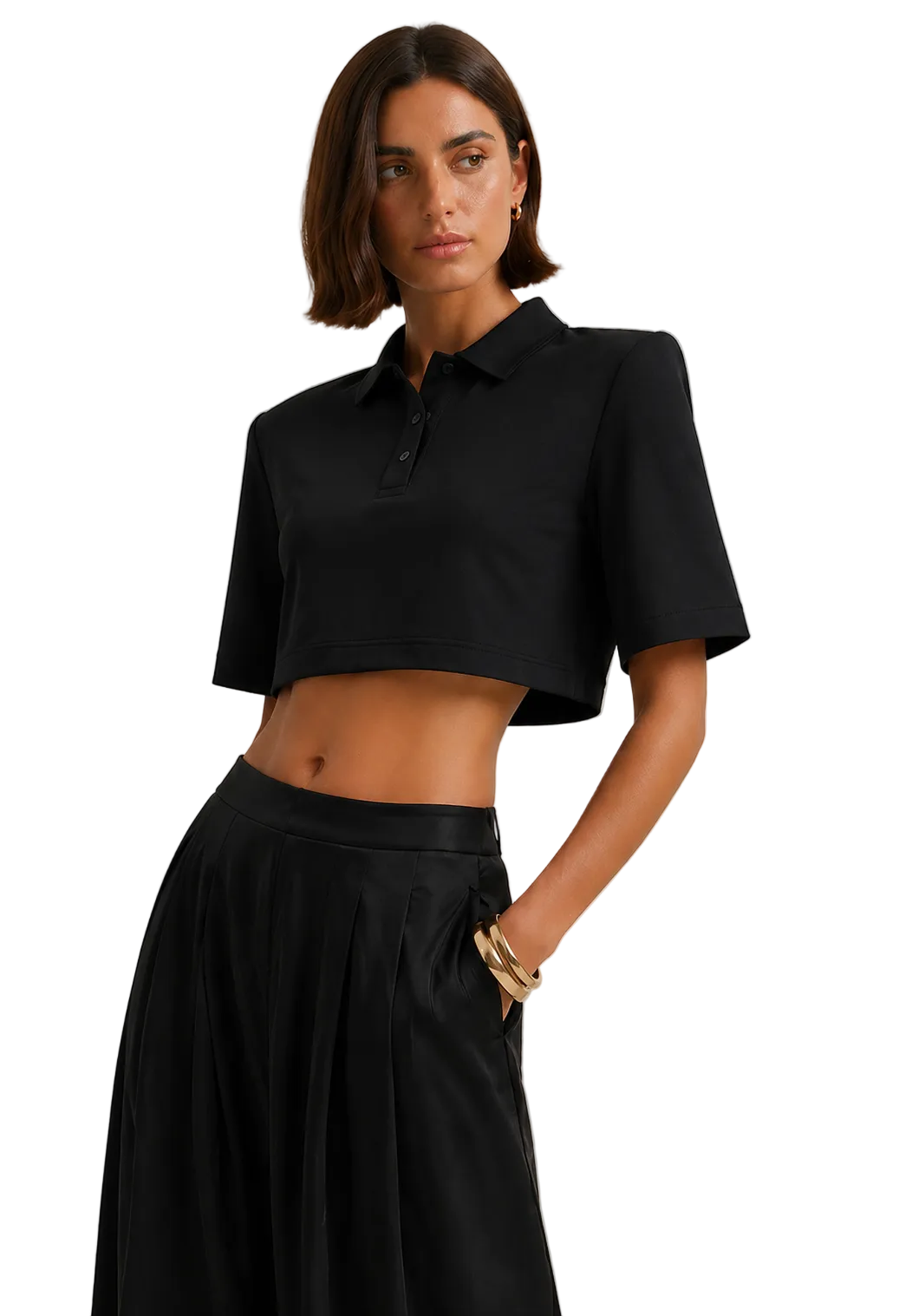 Polo Yaka Crop Tişört