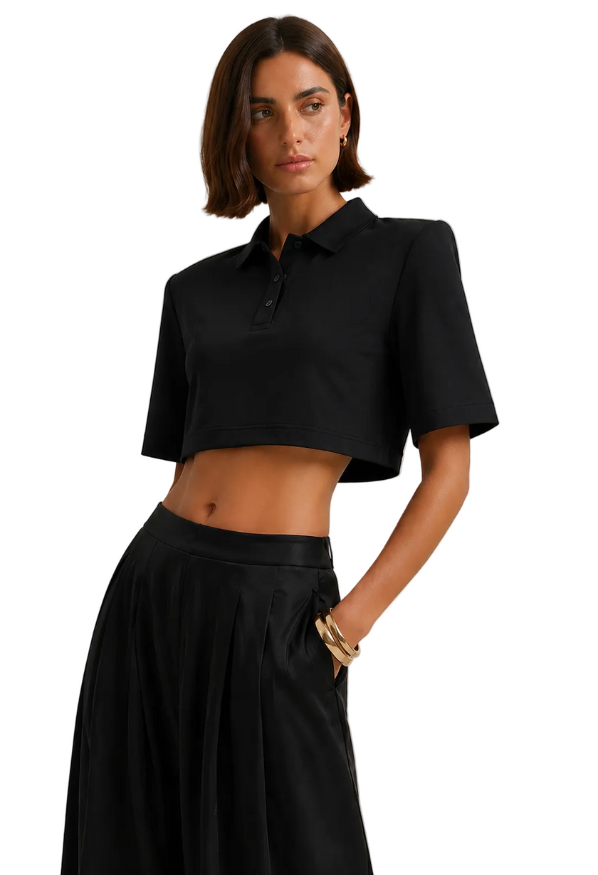 Polo Yaka Crop Tişört