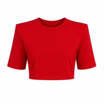 Basic Vatkalı Crop Tshirt Kırmızı