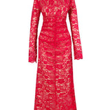 Laulei Dantel Uzun Kırmızı Elbise