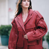 %100 Hakiki Deri Kırmızı Kuzu Derisi Ceket