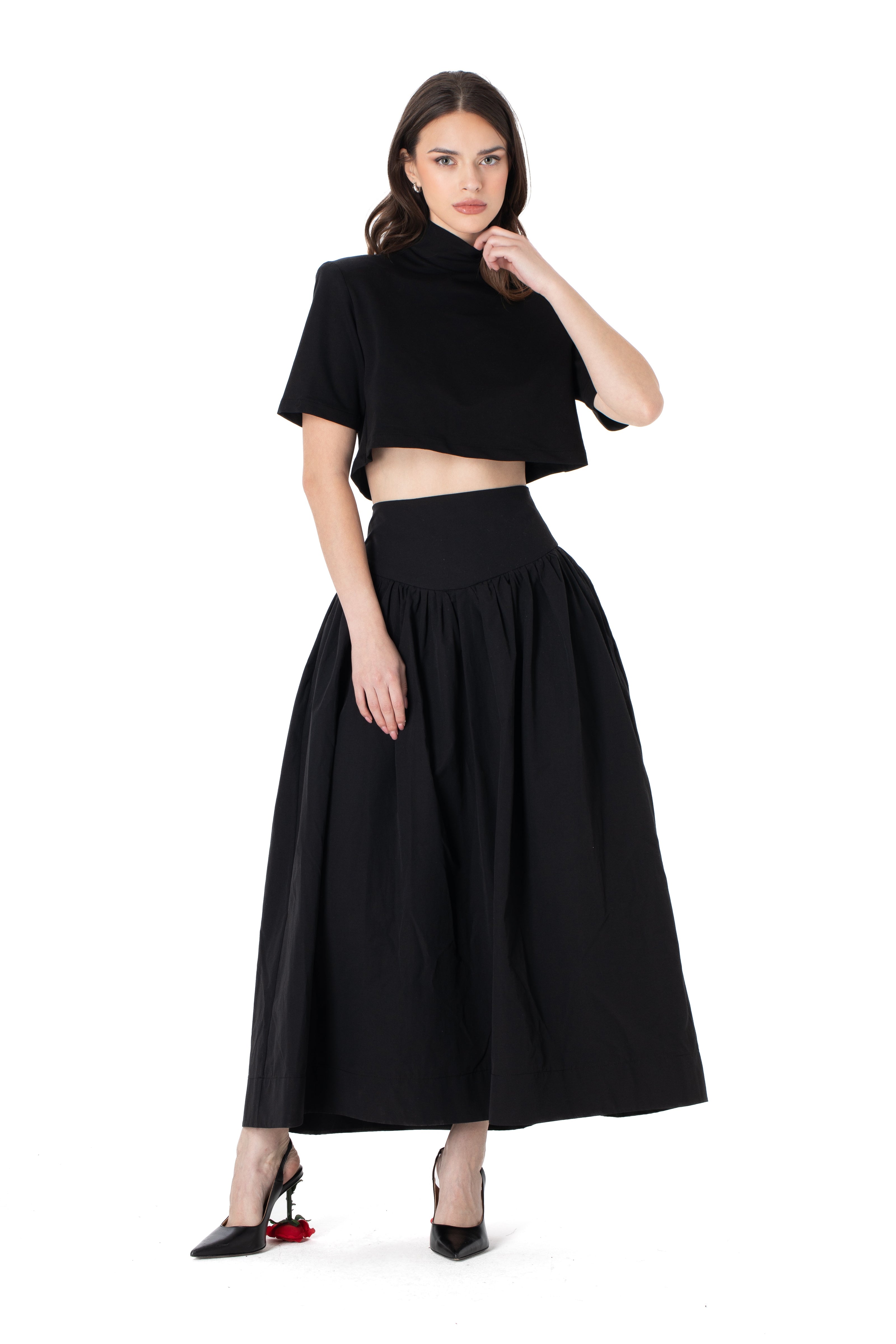 Poplin Midi Etek Siyah