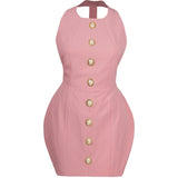 Laulei İnci Dress Sırt Dekolteli Mini Pembe Elbise