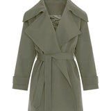 Kruvaze Yaka Trençkot Haki Yeşil