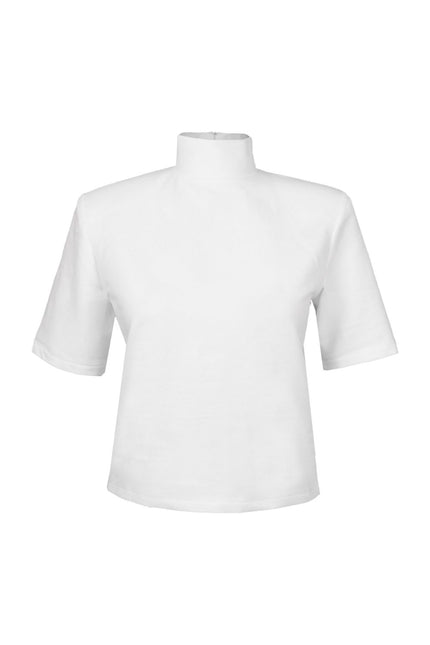 Vatkalı Dik Yaka Beyaz Tshirt