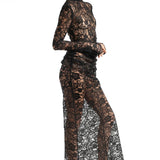 Laulei Dantel Uzun Siyah Elbise