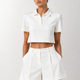 Polo Yaka Crop Tişört