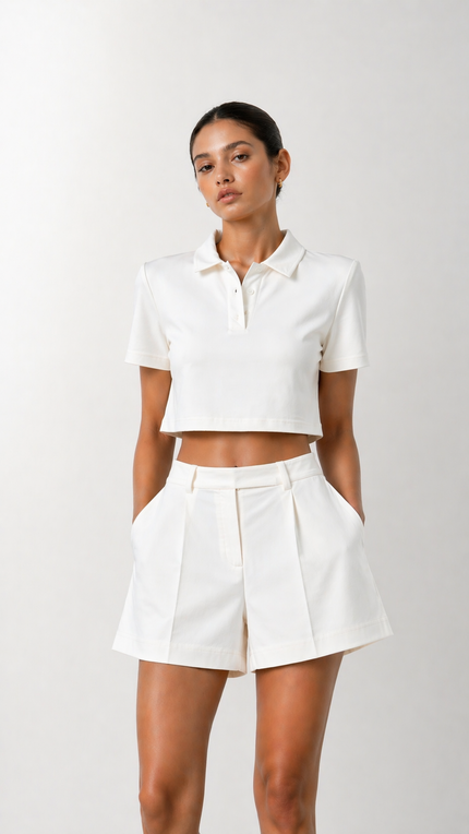 Polo Yaka Crop Tişört