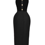 Laulei İnci Dress Sırt Dekolteli Maxi Siyah Elbise