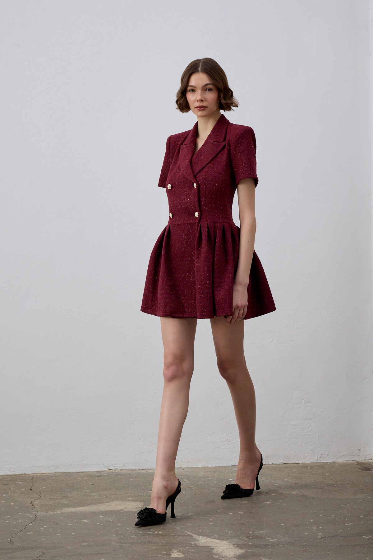 Sadia Ceket Mini Elbise Bordo