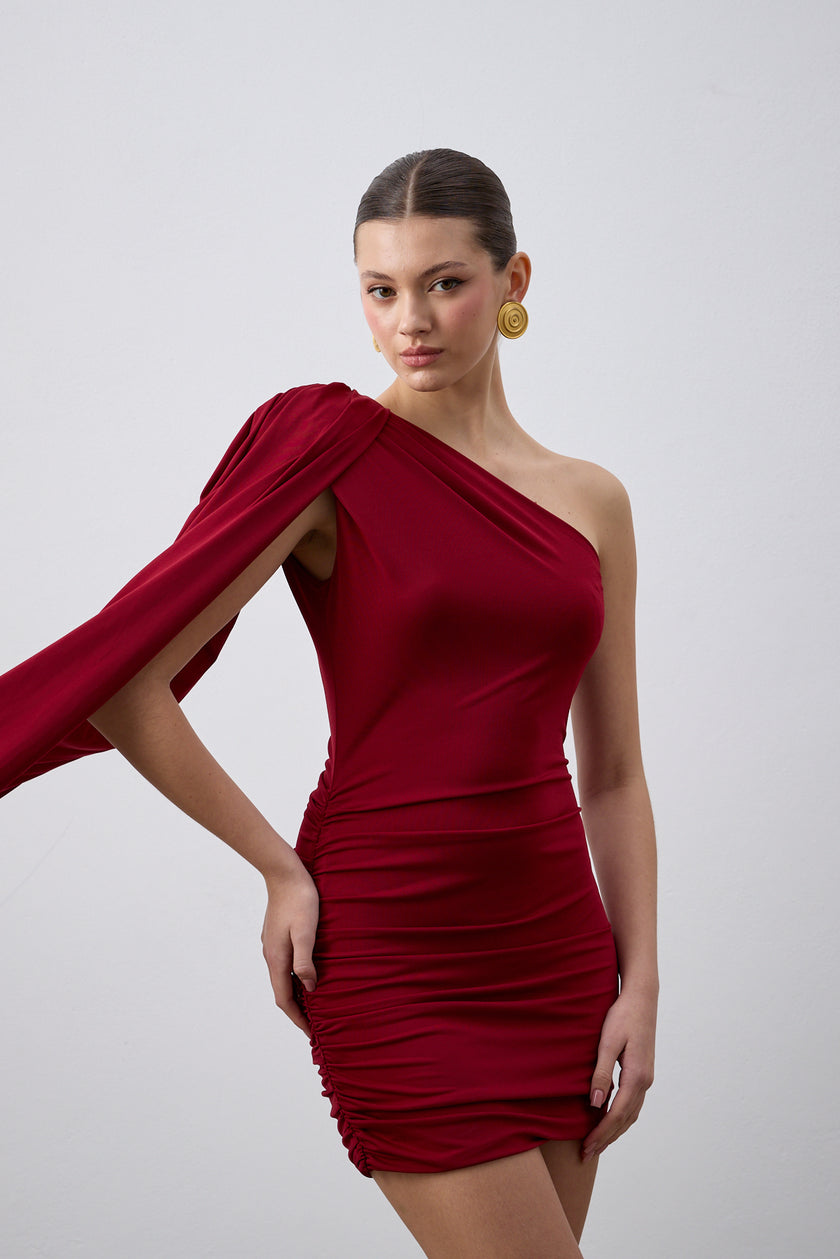 Julie Mini Elbise Bordo