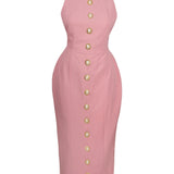 Laulei İnci Dress Sırt Dekolteli Maxi Pembe Elbise