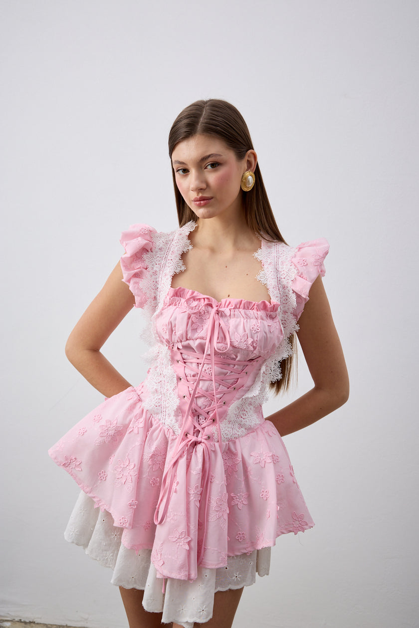 Lina  Mini  Pembe Elbise