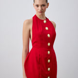 Laulei İnci Dress Sırt Dekolteli Mini Kırmızı Elbise