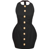 İnci Sırt Dekolteli Mini Siyah Elbise