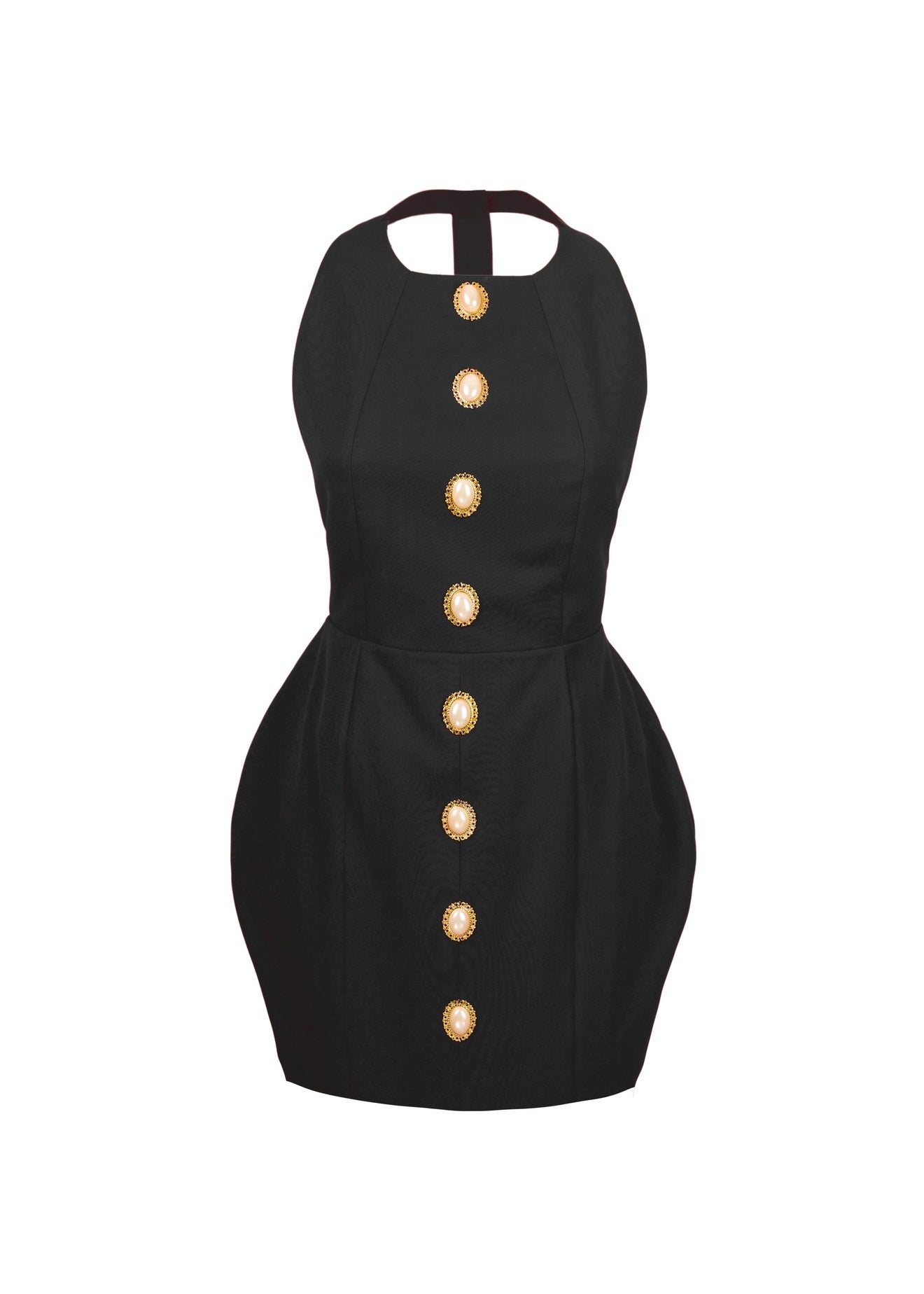 İnci Sırt Dekolteli Mini Siyah Elbise