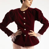 İnci Düğmeli Kadife Ceket