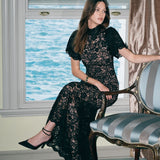 Kısa Kollu Dantelli Uzun Siyah Elbise