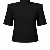 Black Padded Shoulder Mock Neck T-Shirt