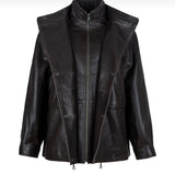 % 100 Hakiki Deri Belden Bağlamalı Siyah Kuzu Derisi Ceket