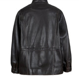 % 100 Hakiki Deri Belden Bağlamalı Siyah Kuzu Derisi Ceket