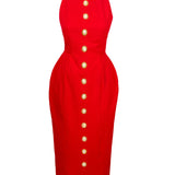 Laulei İnci Dress Sırt Dekolteli Maxi Kırmızı Elbise