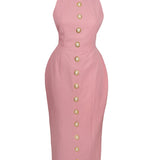 Laulei İnci Dress Sırt Dekolteli Maxi Pembe Elbise