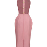 Laulei İnci Dress Sırt Dekolteli Maxi Pembe Elbise