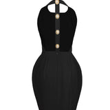 Laulei İnci Dress Sırt Dekolteli Mini Siyah Elbise