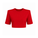 Basic Padded Shoulder Crop T-Shirt Red