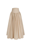 Poplin Yüksek Bel Bej Midi Etek
