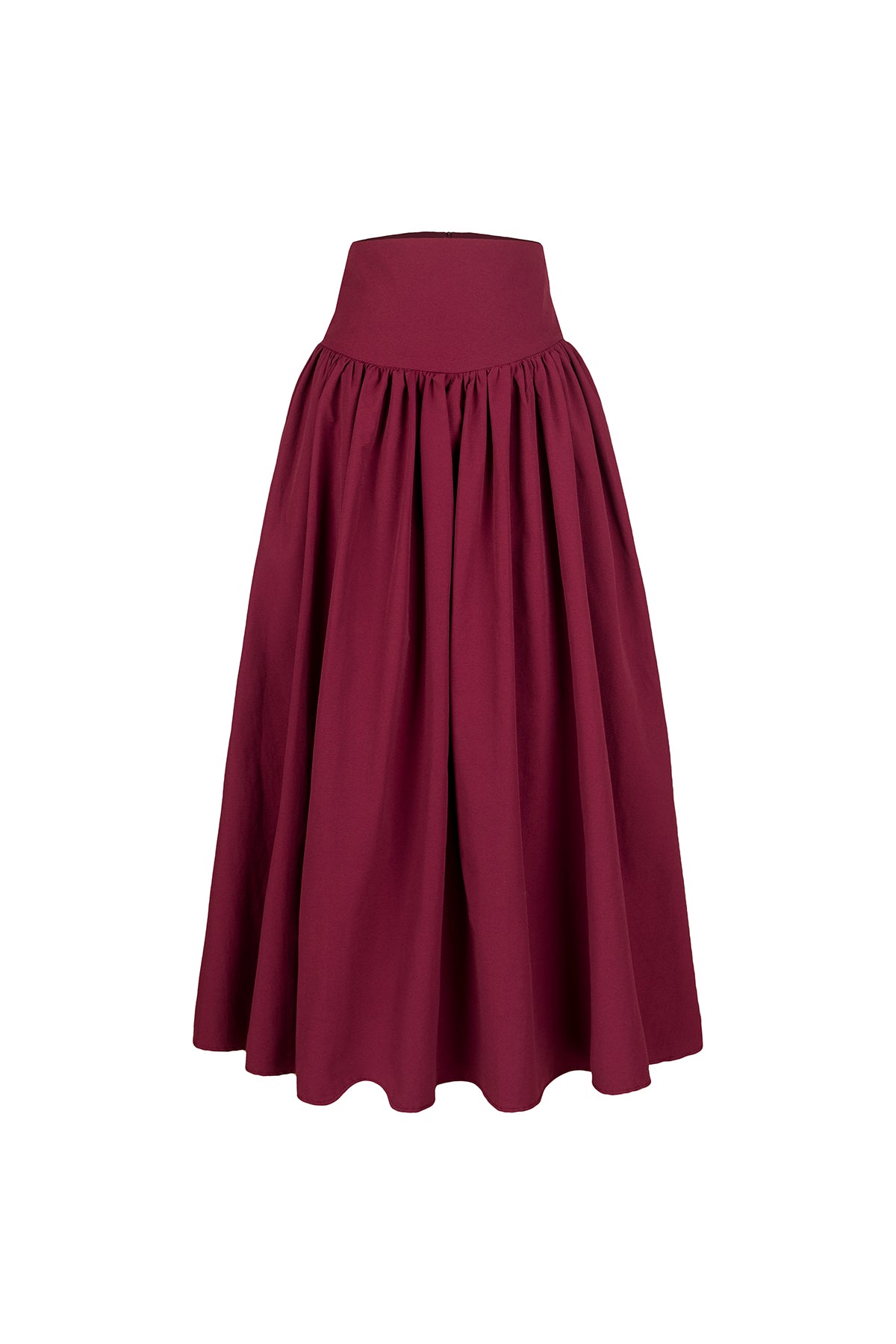 Poplin Yüksek Bel Bordo Midi Etek
