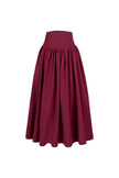 Poplin Yüksek Bel Bordo Midi Etek