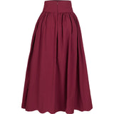Poplin Yüksek Bel Bordo Midi Etek