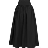 Poplin Yüksek Bel Siyah Midi Etek