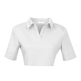Vatkalı Polo Yaka Beyaz Crop