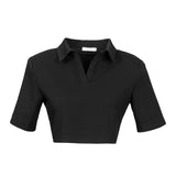 Vatkalı Polo Yaka Siyah Crop